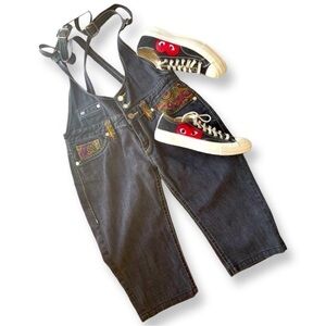 Vintage Coogi Women’s Black Wash Denim Cropped Dungarees